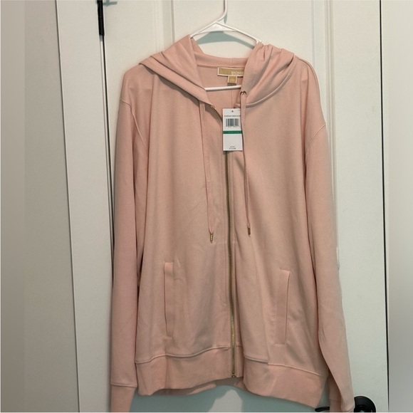 Michael Kors Powder Blush Pink Zip Up Hoodie Sweatshirt, Size Large - Picture 3 of 6